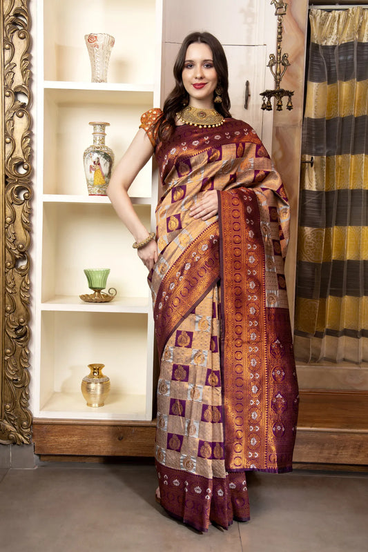 Glimmering Threads: Exquisite Silk Sarees for Women's (A SAREE D2-RUST)