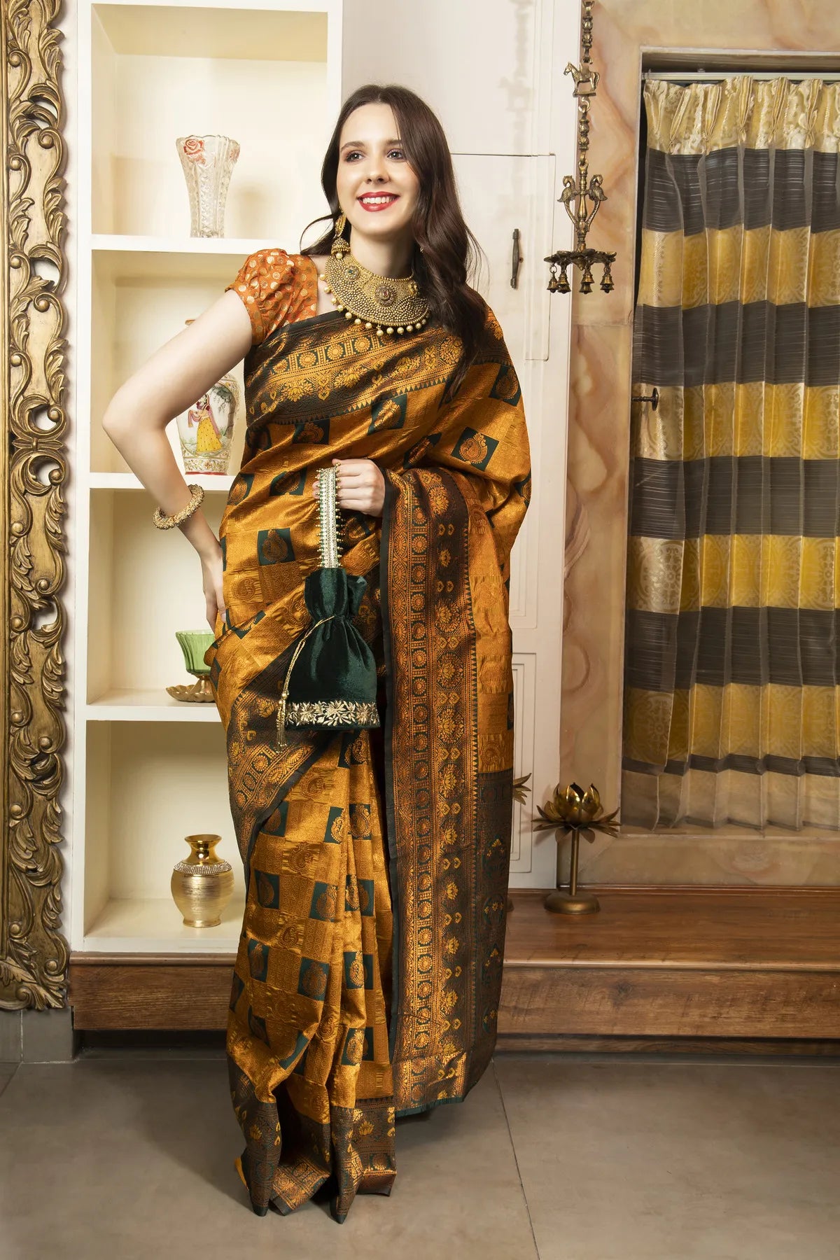 Glimmering Threads: Exquisite Silk Sarees for Women's (A SAREE D2-YELLOW)