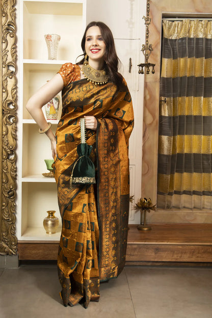 Glimmering Threads: Exquisite Silk Sarees for Women's (A SAREE D2-YELLOW)