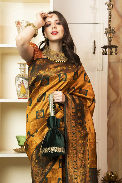 Glimmering Threads: Exquisite Silk Sarees for Women's (A SAREE D2-YELLOW)