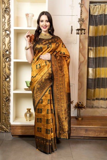 Glimmering Threads: Exquisite Silk Sarees for Women's (A SAREE D2-YELLOW)