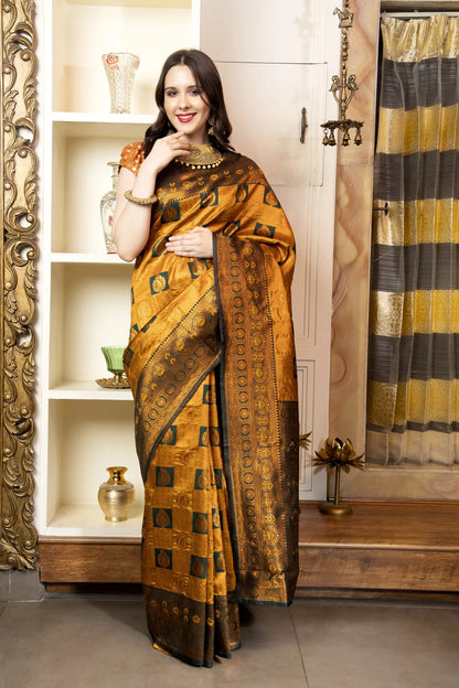 Glimmering Threads: Exquisite Silk Sarees for Women's (A SAREE D2-YELLOW)