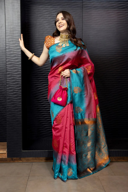 Glimmering Threads: Exquisite Silk Sarees for Women's (A SAREE D3-DARK BLUE)