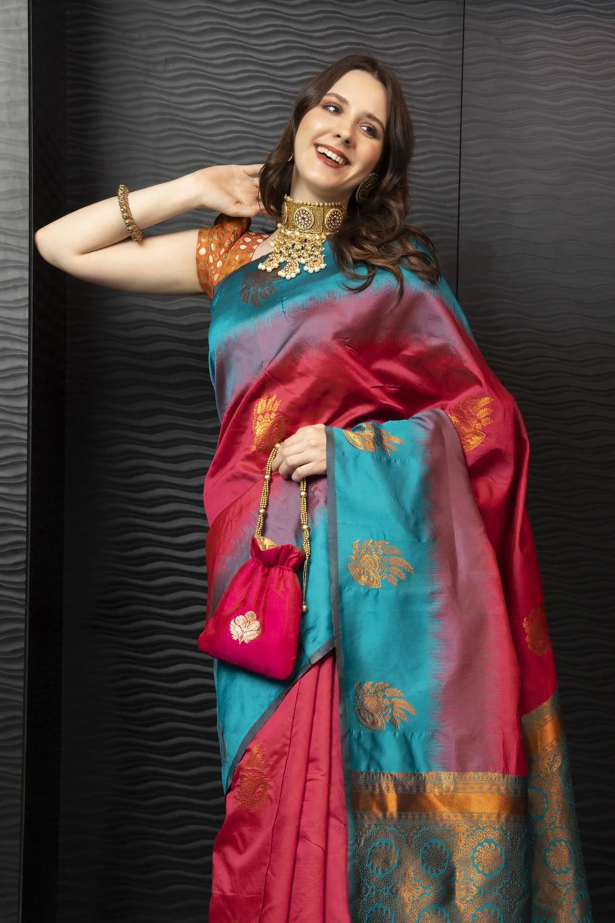 Glimmering Threads: Exquisite Silk Sarees for Women's (A SAREE D3-DARK BLUE)
