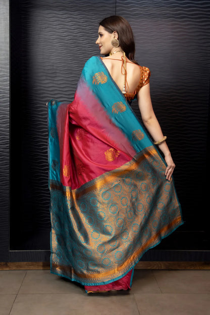 Glimmering Threads: Exquisite Silk Sarees for Women's (A SAREE D3-DARK BLUE)