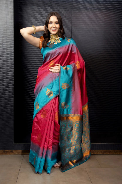 Glimmering Threads: Exquisite Silk Sarees for Women's (A SAREE D3-DARK BLUE)