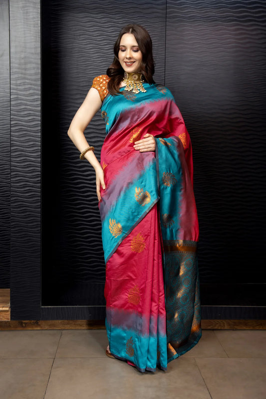 Glimmering Threads: Exquisite Silk Sarees for Women's (A SAREE D3-DARK BLUE)
