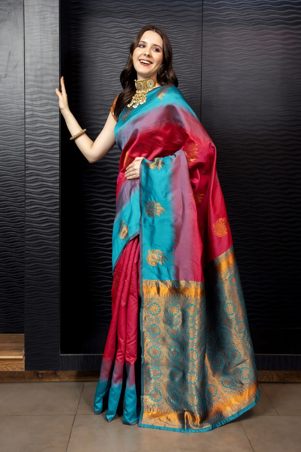 Glimmering Threads: Exquisite Silk Sarees for Women's (A SAREE D3-DARK BLUE)