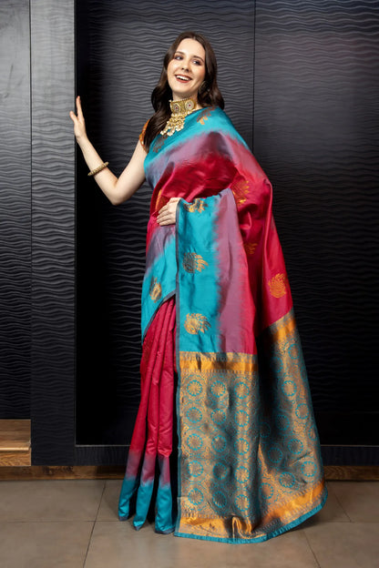 Glimmering Threads: Exquisite Silk Sarees for Women's (A SAREE D3-DARK BLUE)