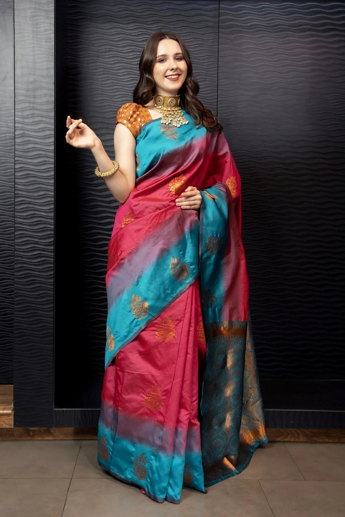 Glimmering Threads: Exquisite Silk Sarees for Women's (A SAREE D3-DARK BLUE)