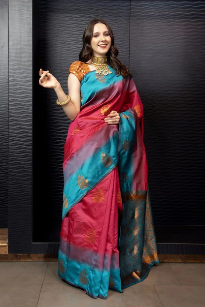 Glimmering Threads: Exquisite Silk Sarees for Women's (A SAREE D3-DARK BLUE)
