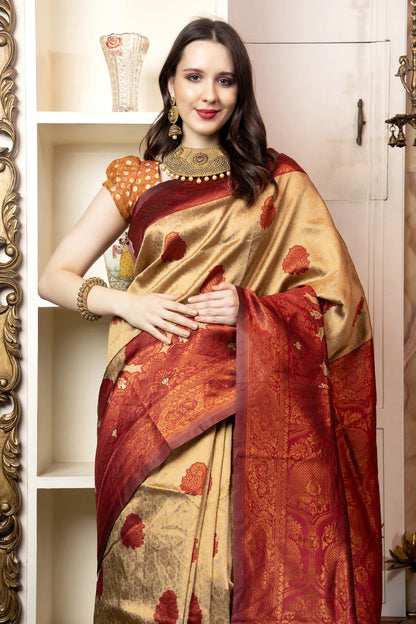 Glimmering Threads: Exquisite Silk Sarees for Women's (A SAREE D3-ORANGE)