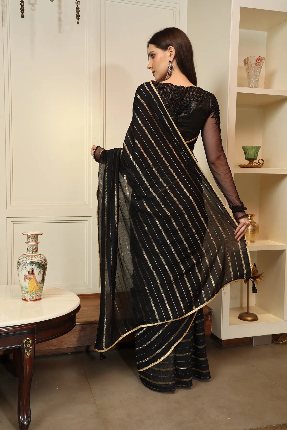 Glimmering Threads: Exquisite Silk Sarees for Women's (A SAREE D6-BLACK)