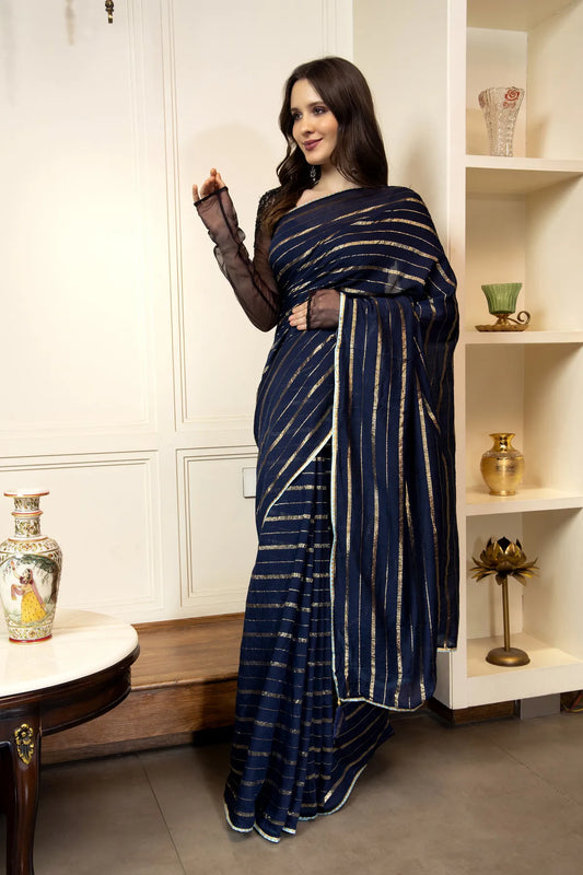 Glimmering Threads: Exquisite Silk Sarees for Women's (A SAREE D6-DARK BLUE)