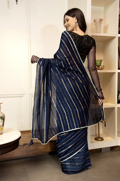 Glimmering Threads: Exquisite Silk Sarees for Women's (A SAREE D6-DARK BLUE)