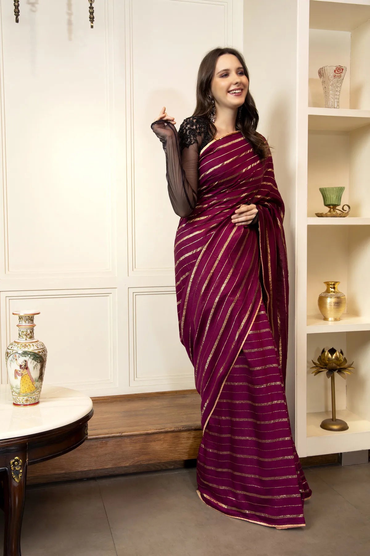 Glimmering Threads: Exquisite Silk Sarees for Women's (A SAREE D6-MEHROON)