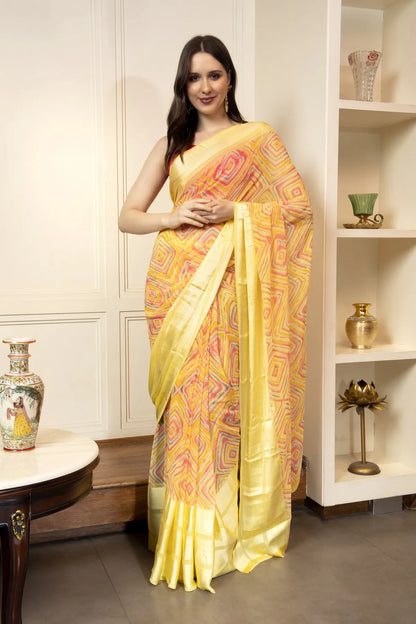 Glimmering Threads: Exquisite Silk Sarees for Women's (A SAREE D7-YELLOW)