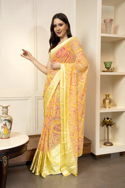 Glimmering Threads: Exquisite Silk Sarees for Women's (A SAREE D7-YELLOW)