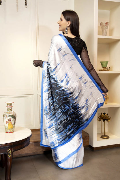 Glimmering Threads: Exquisite Silk Sarees for Women's (A SAREE D8-WHITE-BLUE)