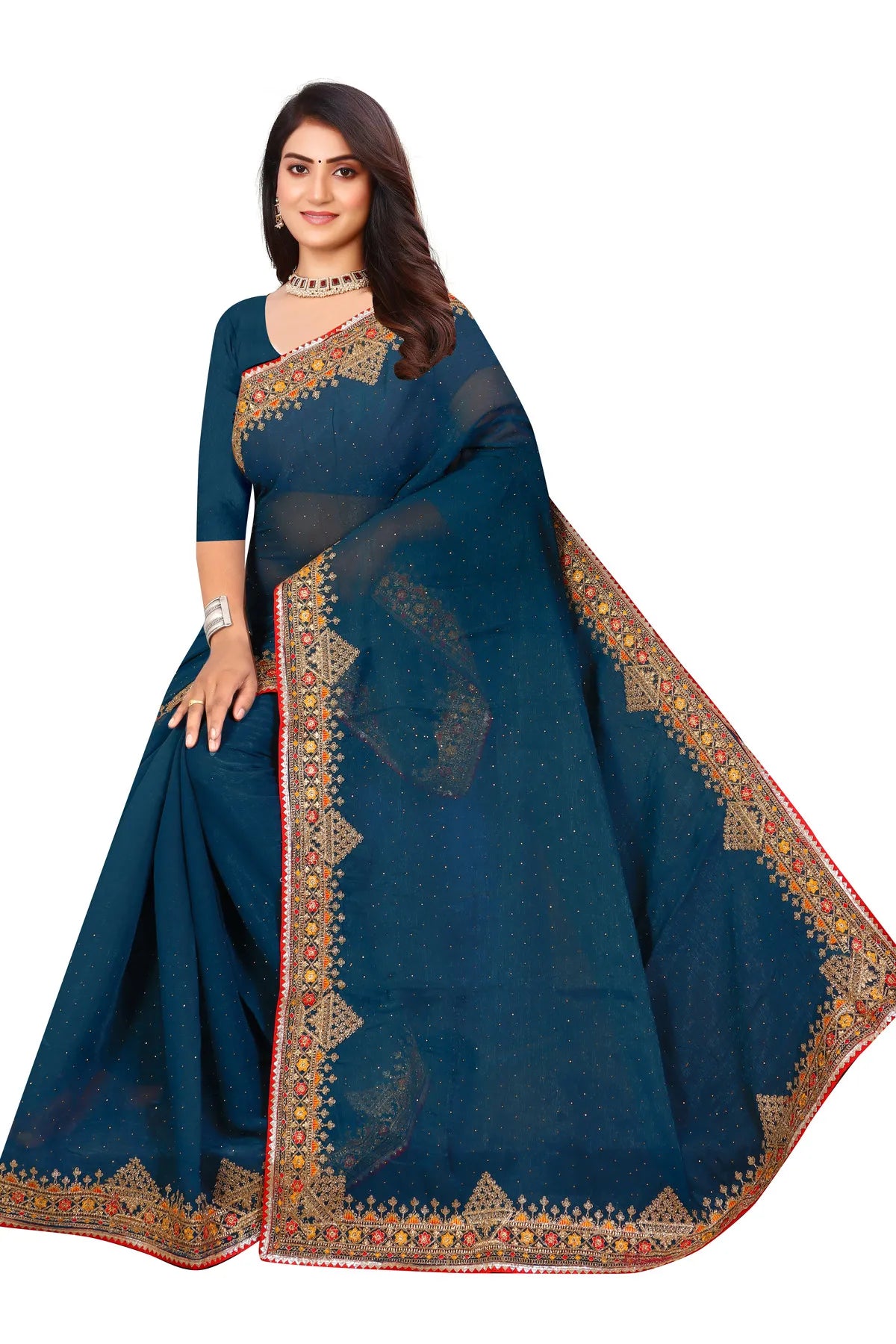 Enchanted Sparkle  Shimmer Chiffon Sarees D11-Blue