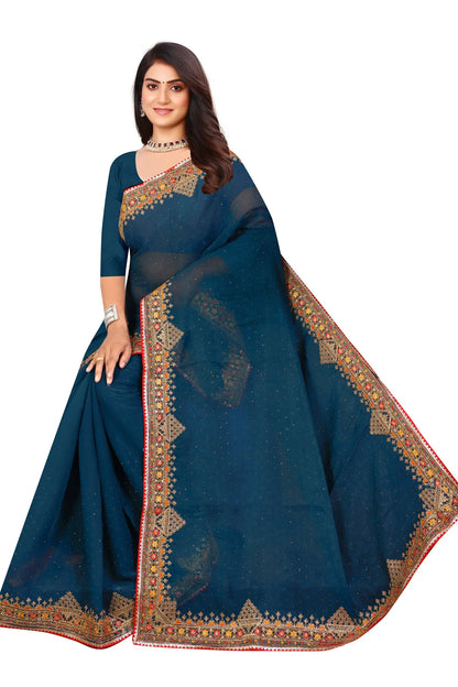 Enchanted Sparkle  Shimmer Chiffon Sarees D11-Blue