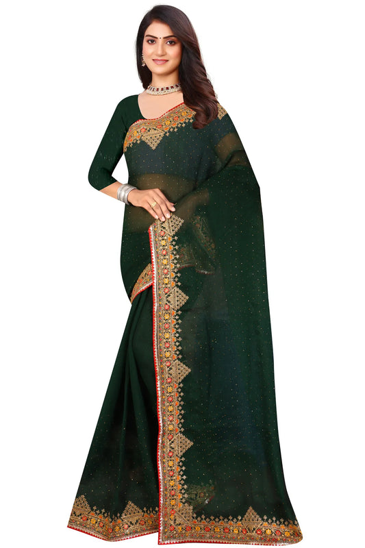 Enchanted Sparkle  Shimmer Chiffon Sarees D11-Green