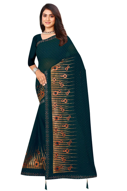 Enchanted Sparkle  Shimmer Chiffon Sarees D12-Blue