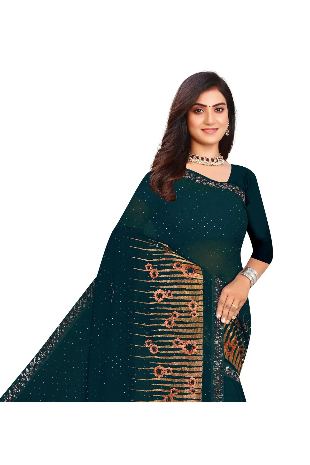Enchanted Sparkle  Shimmer Chiffon Sarees D12-Blue