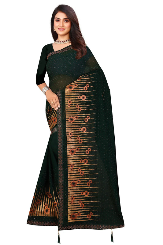 Enchanted Sparkle  Shimmer Chiffon Sarees D12-Green