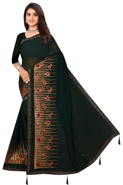 Enchanted Sparkle  Shimmer Chiffon Sarees D12-Green