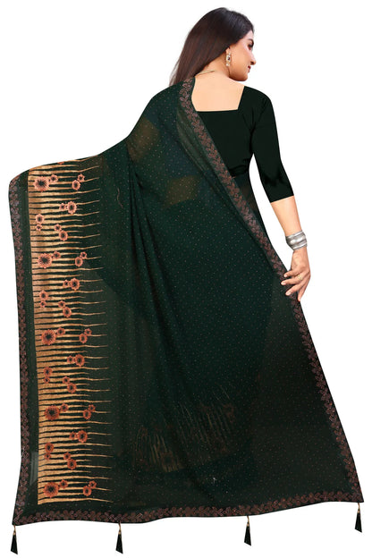 Enchanted Sparkle  Shimmer Chiffon Sarees D12-Green
