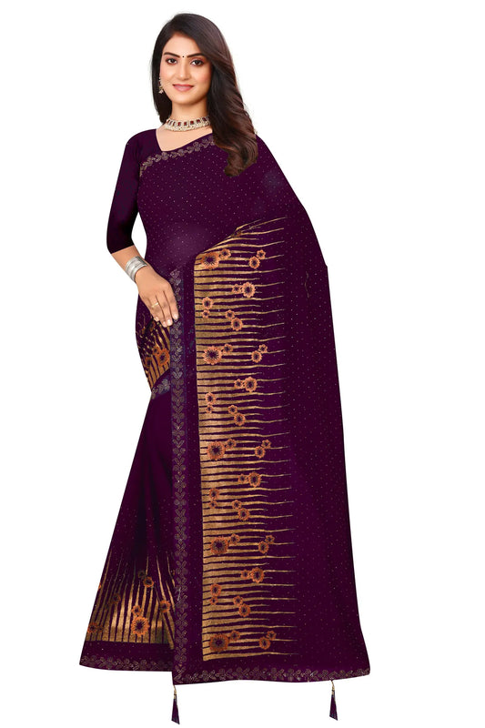 Enchanted Sparkle  Shimmer Chiffon Sarees D12-Purple