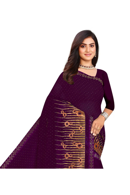 Enchanted Sparkle  Shimmer Chiffon Sarees D12-Purple