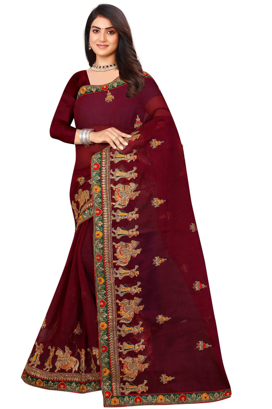 Enchanted Sparkle  Shimmer Chiffon Sarees D13-BROWN