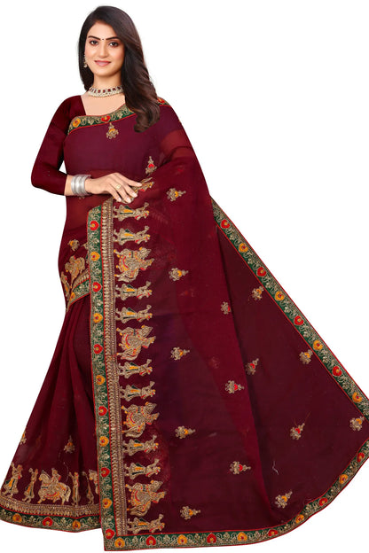 Enchanted Sparkle  Shimmer Chiffon Sarees D13-BROWN