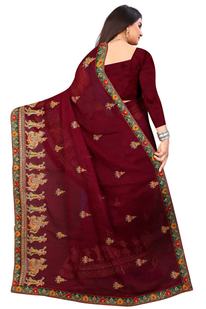 Enchanted Sparkle  Shimmer Chiffon Sarees D13-BROWN