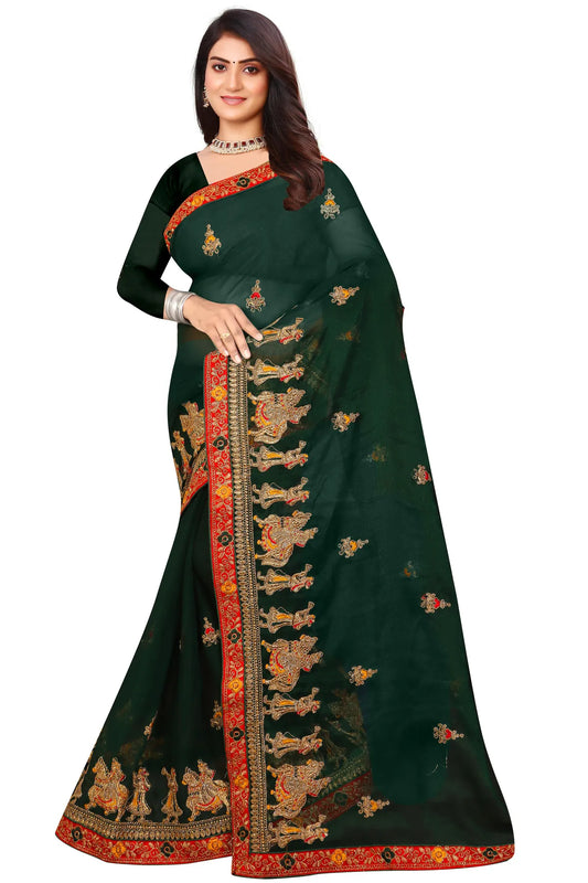Enchanted Sparkle  Shimmer Chiffon Sarees D13-Green