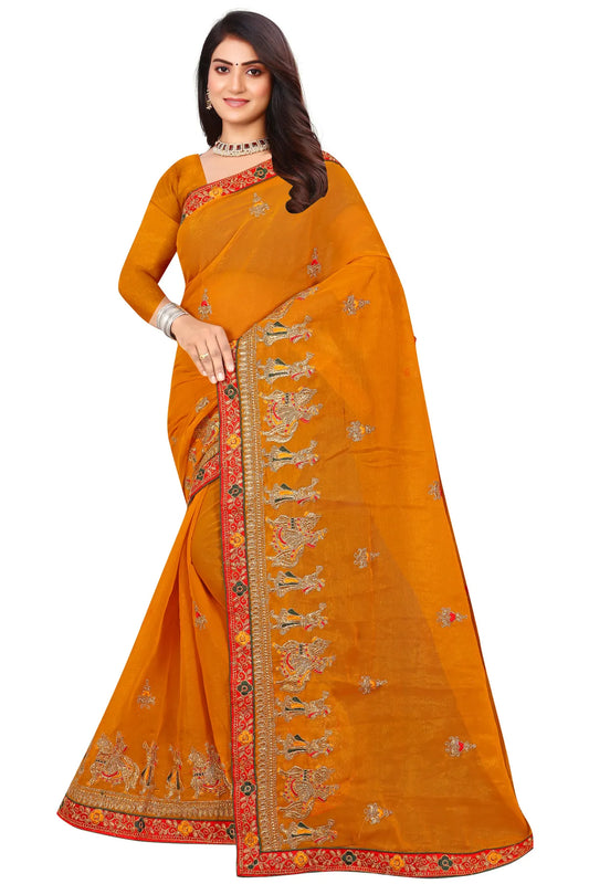 Enchanted Sparkle  Shimmer Chiffon Sarees D13-Yellow