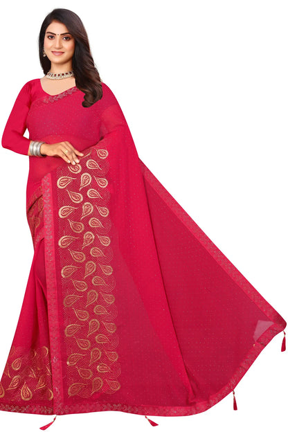 Enchanted Sparkle  Shimmer Chiffon Sarees D15-Pink