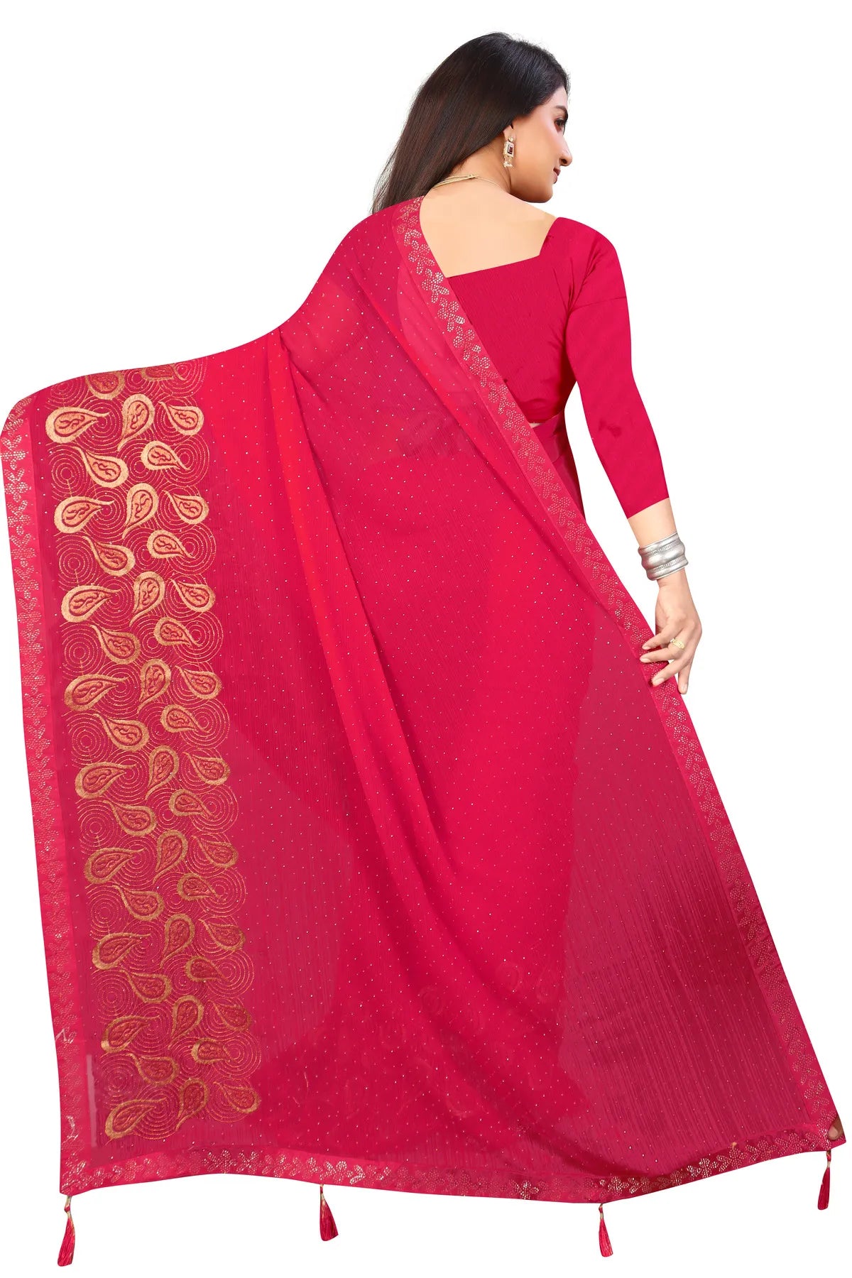 Enchanted Sparkle  Shimmer Chiffon Sarees D15-Pink
