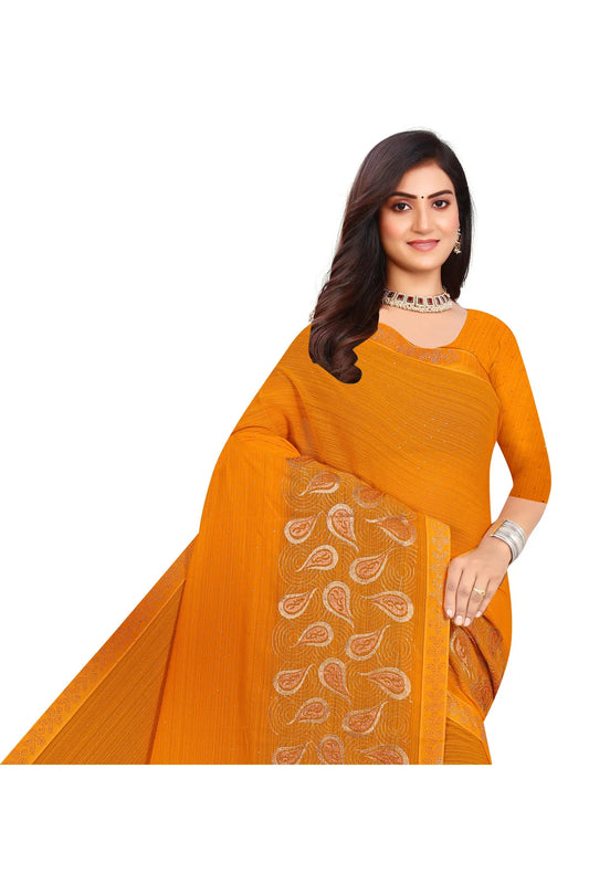 Enchanted Sparkle  Shimmer Chiffon Sarees D15-Yellow