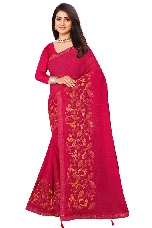 Enchanted Sparkle  Shimmer Chiffon Sarees G-SAREE D16-PINK