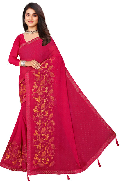 Enchanted Sparkle  Shimmer Chiffon Sarees G-SAREE D16-PINK