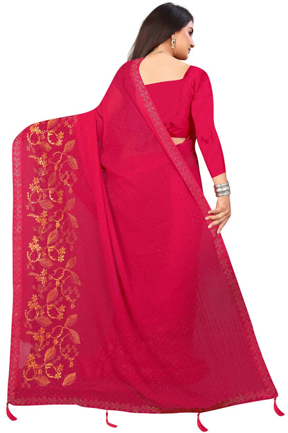 Enchanted Sparkle  Shimmer Chiffon Sarees G-SAREE D16-PINK
