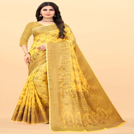 Luxurious Lightness: Braso Chiffon Sarees for Every Occasion For Women's D20 (Yellow)