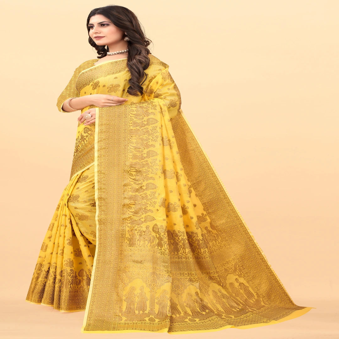Luxurious Lightness: Braso Chiffon Sarees for Every Occasion For Women's D20 (Yellow)