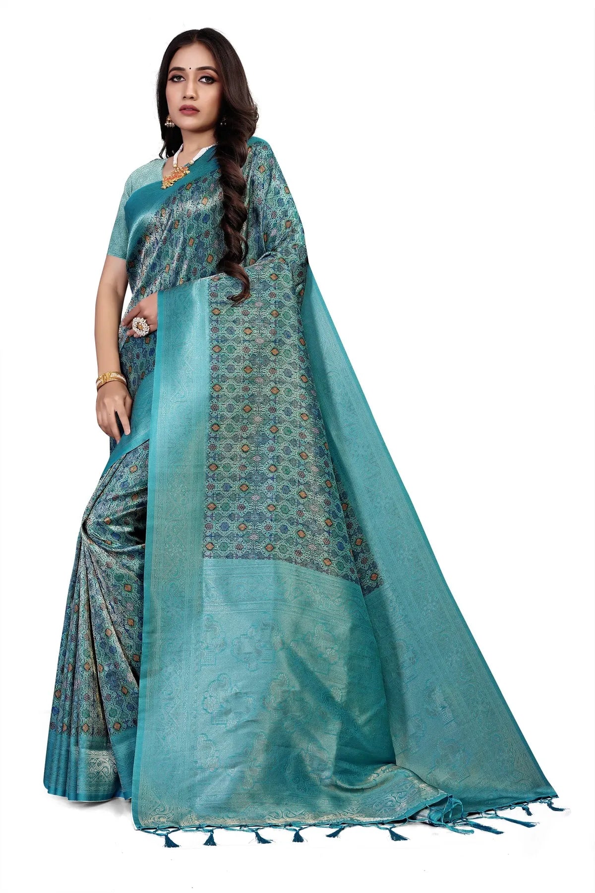 Glimmering Threads: Exquisite Silk Sarees for Women's ( D1-BLUE)