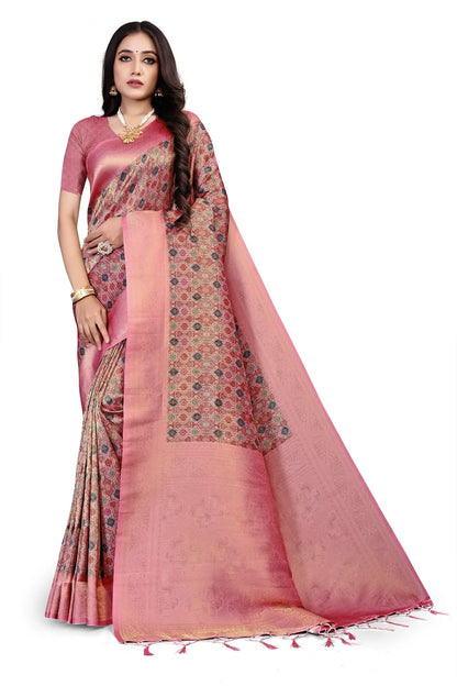 Glimmering Threads: Exquisite Silk Sarees for Women's (SAREE D1-PINK)