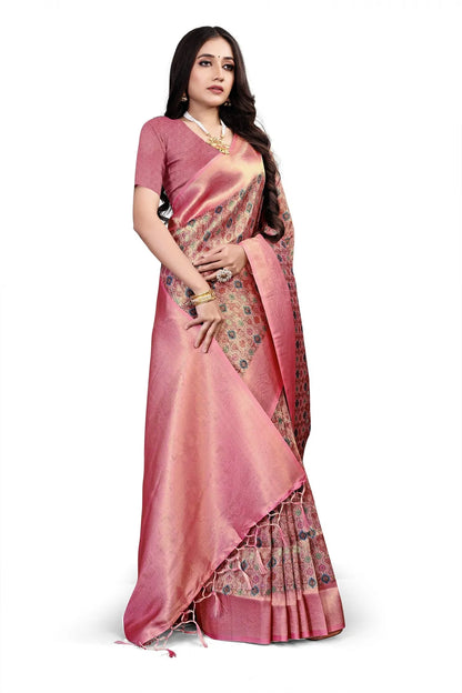Glimmering Threads: Exquisite Silk Sarees for Women's (SAREE D1-PINK)