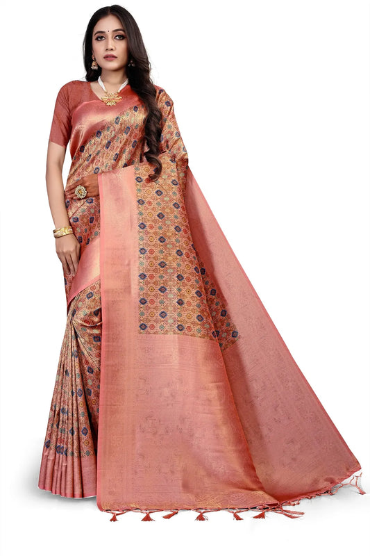 Glimmering Threads: Exquisite Silk Sarees for Women's (SAREE D1-RUST)